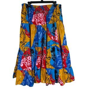 Vintage Y2k Imagine No Boundaries Colorful Tiered Midi Skirt 18W Beachy Resort